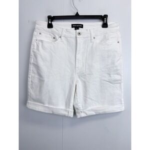 DKNY Jeans Women's Size 8 Denim Bermuda Shorts White Cuffed Stretch